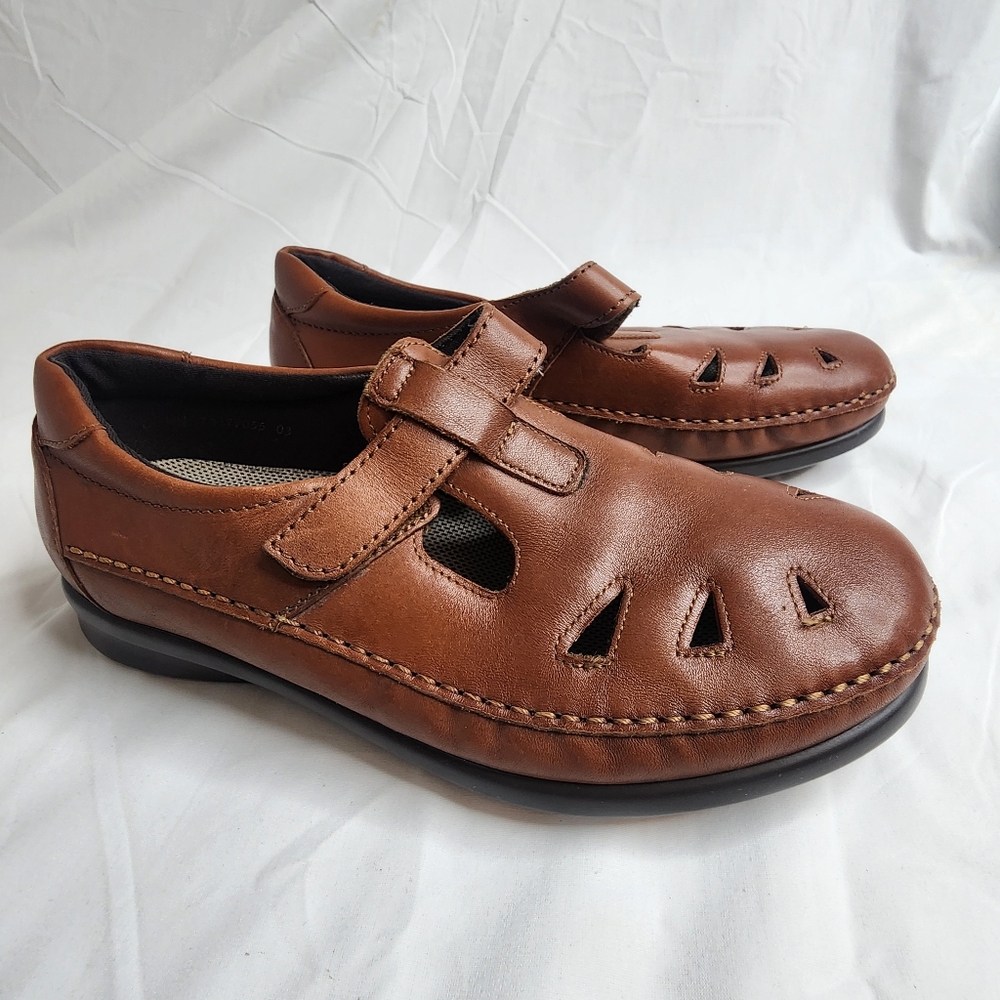 SAS Roamer Womens 10 Brown Shoes Loafer Slip On Leather Hook & Loop Comfort